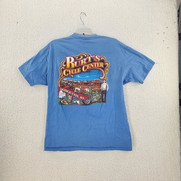 Vtg Harley Davidson Blue T-Shirt Single Stitch Men XL USA Flag Burt’s Cycle Cntr - Picture 16 of 16